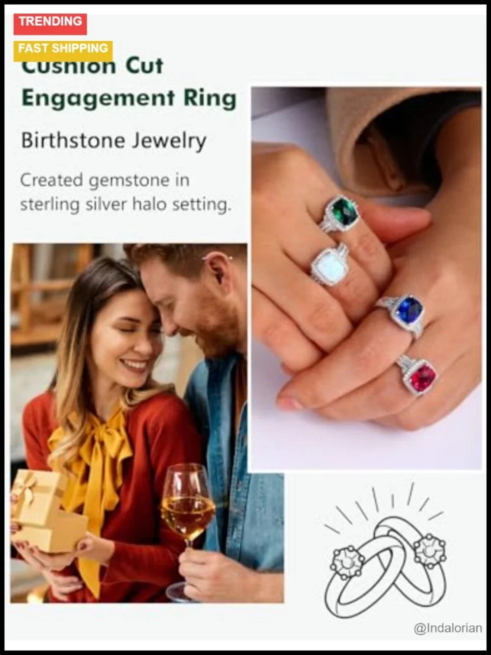 Sterling Silver Halo Engagement Ring Cushion Cut Gemstone Statement